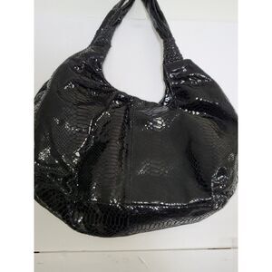 A Perlina Studio Hobo Bag Faux Patent Leather Textured Shoulder Satchel Bohemian